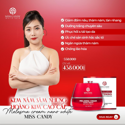 [MISS CANDY] Bộ 5 Sản Phẩm Trắng Da Mờ Thâm, Sạm, Nám, Tàn Nhang MISS CANDY Gồm: Serum HA Peptide 30ml + Kem Nám Sâm Nhung Hoàng Kim 25g + Kem Dưỡng Trắng Da Face Nano 30g + Kem Chống Nắng Dưỡng Trắng Da 50g + Nước Hoa Hồng Tái Sinh Làn Da 120ml