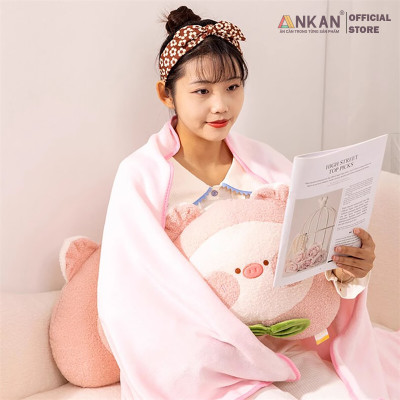 Bộ Chăn Gối Văn Phòng 3 Trong 1 Kiểu Heo Dễ Thương - Màu Hồng Phấn Siêu Đẹp Dùng Để Đi Du Lịch, Xem TV Và Tặng Người Yêu