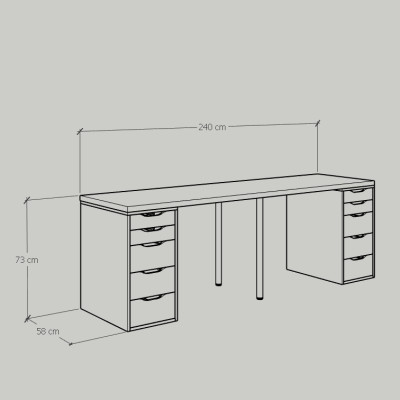 [Happy Home Furniture] LIDA, Bàn làm việc - 2 bên ngăn tủ- 2 chân sắt, BAN_026, BAN_027