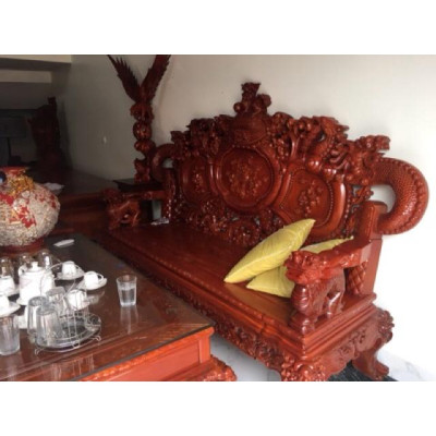 Bộ bàn ghế rồng đỉnh gỗ hương đá tay 12
