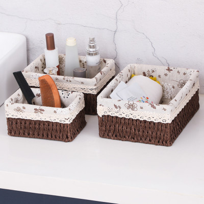 Giỏ Cói Lót Vải Hoa Nhí Đựng Đồ Mỹ Phẩm, Phụ Kiện, Đi Picnic, Giỏ Mây Decor Trang Trí Nhà Cửa Phong Cách Vintage