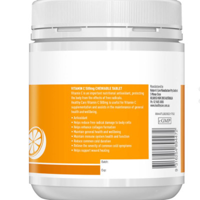 Vitamin C Úc Healthy Care Vitamin C 500mg Chewable giúp tăng sức đề kháng, sản xuất collagen, nhanh lành vết thương, chống oxy hóa, ngăn ngừa ung thư, hỗ trợ hấp thụ sắt - QuaTangMe Extaste
