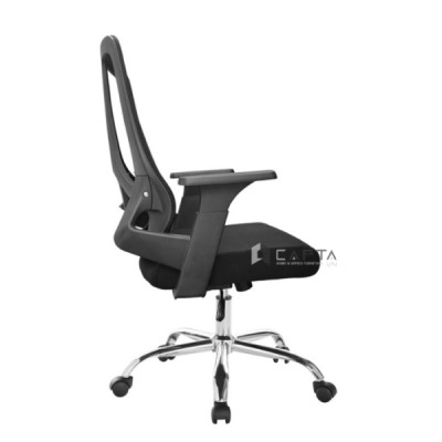 Ghế nhân viên màu đen CE4547-M Nội thất Capta Ghế văn phòng lưng trung lưới nệm vải chân xoay inox 201 có bánh xe tại hcm