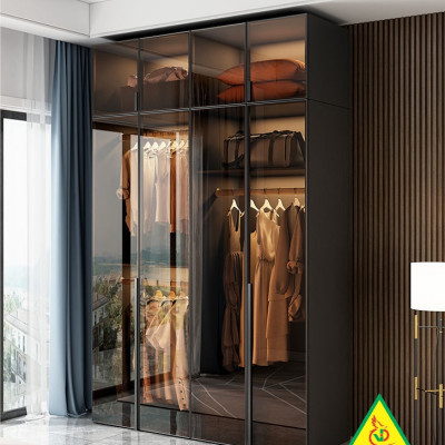 Tủ quần áo gỗ MDF cánh kính cường lực khung nhôm 4TAK05 - Nội thất lắp ráp Viendong Adv