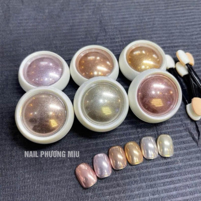 Set 6 Hũ Tráng Gương Mạ Crôm (Kèm Cọ Chà) Tạo Hiệu Ứng Gương Ánh Kim 3D Cực Quang Làm Nail