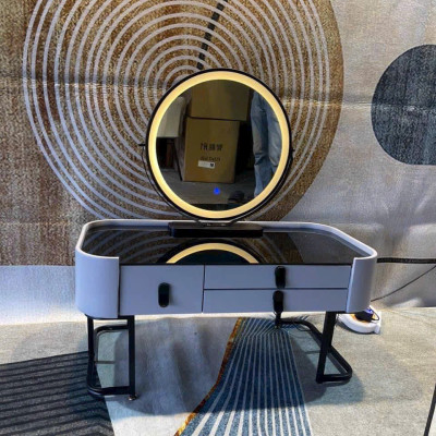 Bàn phấn trang điểm ngồi bệt Tundo kết hợp loa và sạc, đặc biệt gương led màu hiện đại