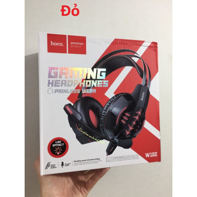 Tai nghe chụp tai gaming có đèn LED 1 chân cắm 3.5mm cho điện thoại laptop hoco W102 - Hàng chính hãng
