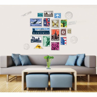 Decal 3D bộ sưu tập tem trên thế giới AmyShop DKN104 (90 x 130cm)
