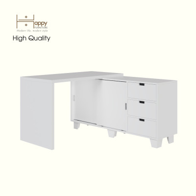 HAPPY FURNITURE , ALVA - Bàn làm việc 2 cửa lùa 3 ngăn kéo, BAN_127 , 140cm x 59cm x 72cm DxRxC