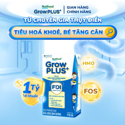 Sữa bột pha sẵn Nutifood Sweden GrowPLUS+ Tiêu Hóa (Xanh Nhạt) 1+ - Tiêu hóa khỏe, tăng cân (48 hộp x 110ml)