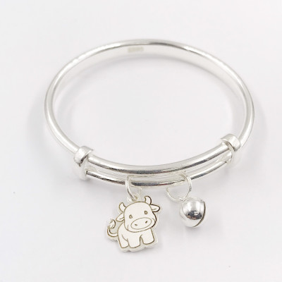Vòng Tay Lắc Tay Cho Bé Bạc S99 Nguyên Chất Chuông Bóng Và Bé Trâu LTE522 Điều Chỉnh Size