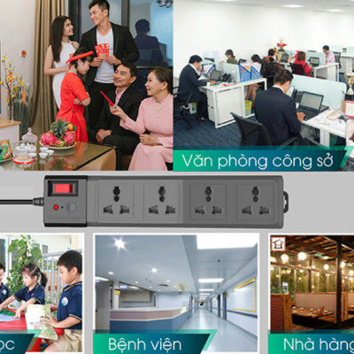 Ổ cắm Rạng Đông OC04 4C/3M/10A đa năng chống giật, công suất 2500W dây dài 3 mét - Hàng chính hãng