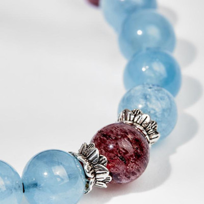 Vòng tay aquamarine mix thạch anh dâu dây rút Ngọc Quý Gemstones