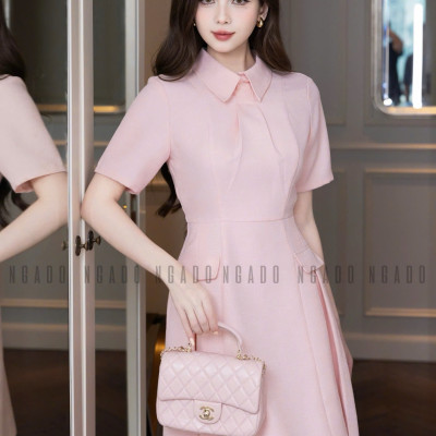 Đầm sơ mi hồng ngắn tay NGADO , đầm sơ mi , đầm nữ , đầm công sở, dự tiệc