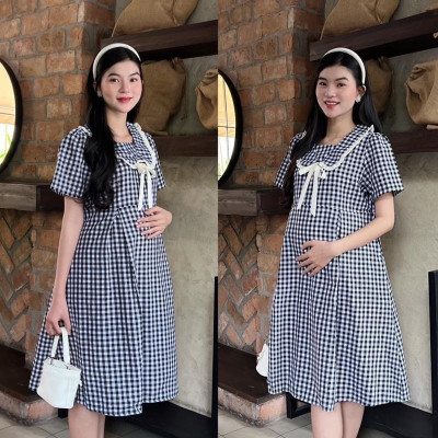 Đầm bầu Karo xếp ly cổ viền bèo xinh xắn, nhẹ nhàng baby nhẹ nhàng đáng yêu