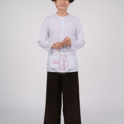 Bộ áo bà ba nam phối áo cate trắng + Quần cate đen - Có bộ bà ba Bigsize