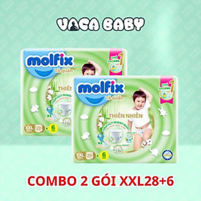 Combo 2 gói Tã bỉm QUẦN Molfix thiên nhiên Jumbo size M46/L42/XL38/XXL34 miếng