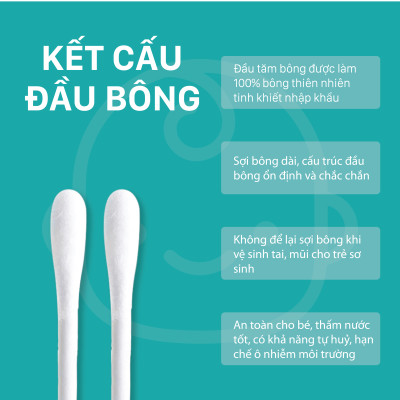 Combo 06 Tăm Bông Niva Cho Trẻ Sơ Sinh Hũ Xoay 400 Que Thân Giấy BHP2 Bông Tự Nhiên Kháng Khuẩn An Toàn, Thân Thiện Môi Trường