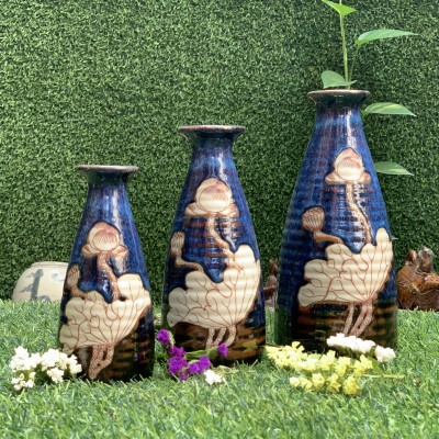  Bộ 3 lọ hoa men hỏa biến vẽ sen