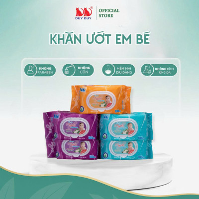 Combo 10 gói  Khăn ướt cho bé Angela baby tím vải không dệt rayon cao cấp 100 miếng (13.5x20cm) không cồn