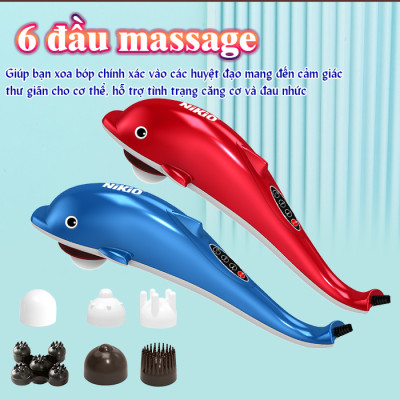 Máy mát xa cầm tay cá heo Nikio NK-608B - Điện tử, 6 đầu massage
