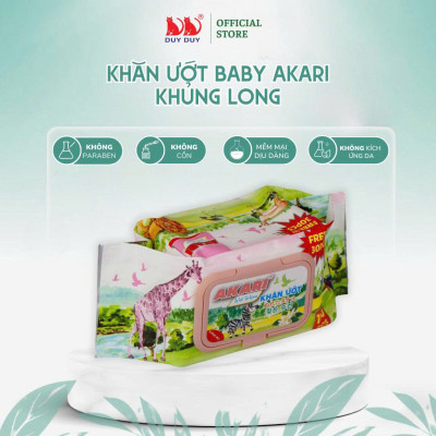 Combo 10 gói  Khăn ướt Akari khủng long vải không dệt rayon cao cấp 130 miếng (13.5x20cm) không paraben dành cho bé