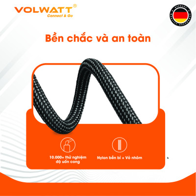 Cáp sạc siêu nhanh 3 đầu Volwatt GE-S36-S3 hàng chính hãng | Type-C ra C (100W)+C(15W)+L(27W), dây bện 1.5m | BH 12 tháng