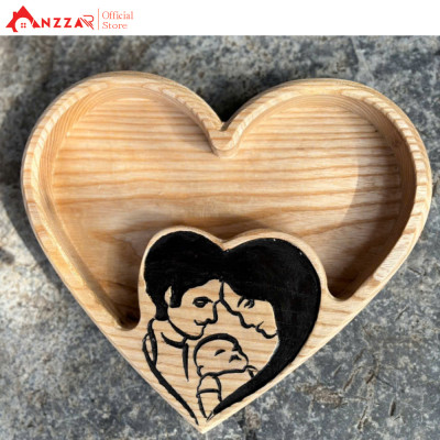 Khay gỗ hình trái tim decor trang trí, khay đựng bánh kẹo mứt Tết/Trung thu bằng gỗ óc chó/tần bì nguyên khối cao cấp-04