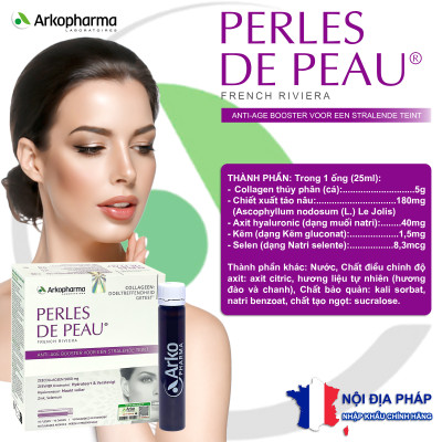 Nước uống collagen marin 5000mg Perles De Peau Arkopharma hộp 10 ống dưỡng ẩm đẹp da ngừa lão hóa – Nhập khẩu chính hãng Pháp