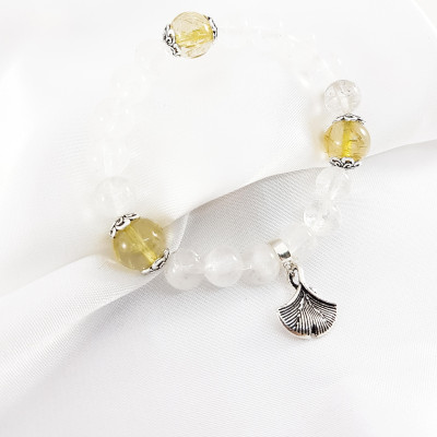 Vòng tay mệnh kim, thủy đá thạch anh ưu linh trắng mix đá thạch anh tóc vàng