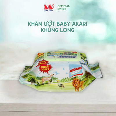 Combo 10 gói  Khăn ướt Akari khủng long vải không dệt rayon cao cấp 130 miếng (13.5x20cm) không paraben dành cho bé
