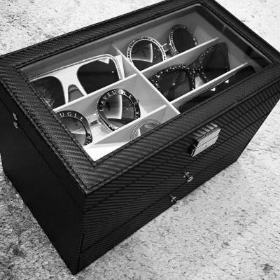 Hộp Đựng Mắt Kính 3 Tầng Đựng 18 Kính SAIKE SAIKE S318 Bọc Da Carbon Màu Đen