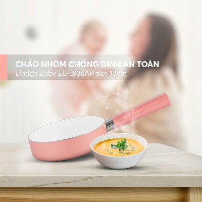 Chảo nhôm tráng sứ chống dính an toàn Elmich Baby EL-5935AP 16cm 18cm, Hàng chính hãng, đáy từ - JoyMall