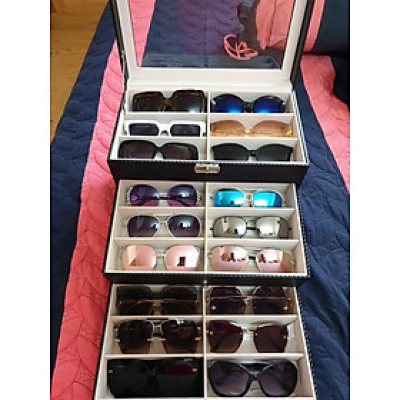 Hộp Đựng Mắt Kính 3 Tầng Đựng 18 Kính SAIKE SAIKE S318 Bọc Da Carbon Màu Đen