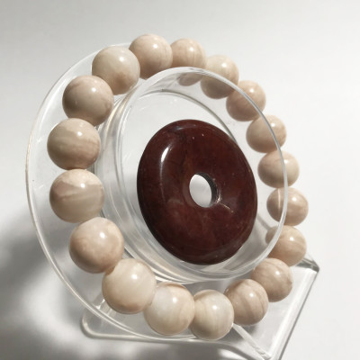 Vòng tay chuỗi hạt ngọc canxidene màu hồng phấn 16 li đá tự nhiên của Việt Nam vongtaychuoihat16li