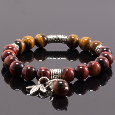 Vòng tay thạch anh mắt hổ phối charm 3 lá bạc (8mm) Ngọc Quý Gemstones