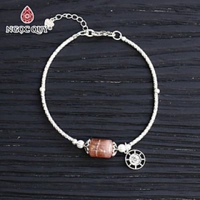Vòng tay bạc lu thống đá đào hoa rhodochrosite mệnh hỏa , thổ - Ngọc Quý