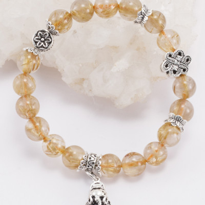 Vòng Thạch Anh Tóc Vàng Phối Charm Tỳ Hưu Treo (8mm) Ngọc Quý Gemstones