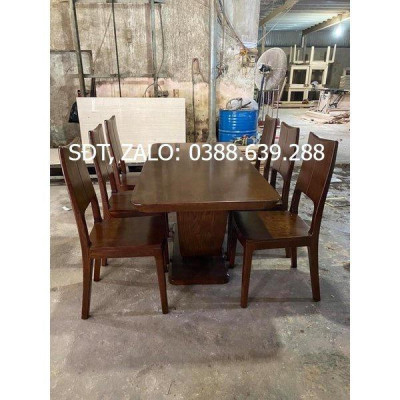 bàn ăn mặt gỗ 6 ghế 1m6x80
