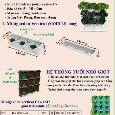CHẬU MODULE TRỒNG RAU BAN CÔNG NHẬP KHẨU BỒ ĐÀO NHA (1 BỘ gồm 1 Module + Nắp đậy + 6 nút khóa)