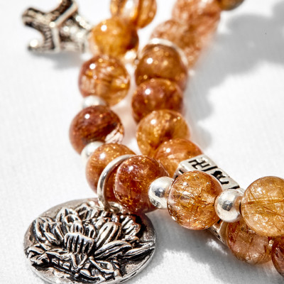 Vòng tay đôi thạch anh tóc đỏ phối hoa sen Ngọc Quý Gemstones