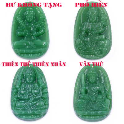 Mặt dây chuyền Phật Đại thế chí đá xanh 2.2 x 3.6cm ( size trung ) kèm vòng cổ dây da xanh lá + móc inox, Phật bản mệnh