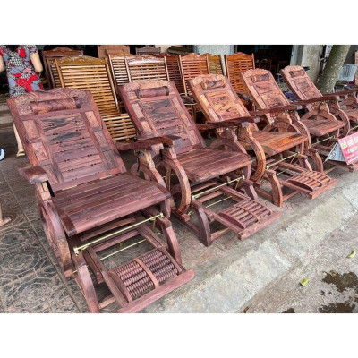 ghế thư gián đu đưa masage chân gỗ cẩm