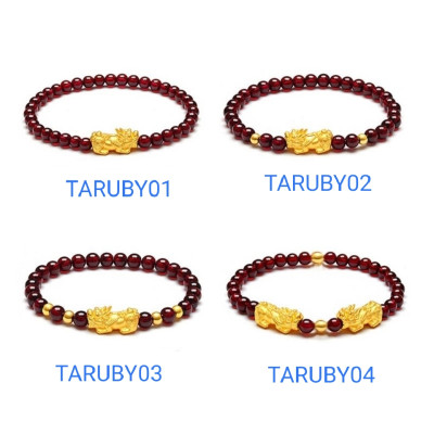 Vòng tay phong thủy, vòng tay nữ may mắn đá thạch anh đỏ ruby gắn tỳ hưu hút Lộc Tài Duyên TARUBY04