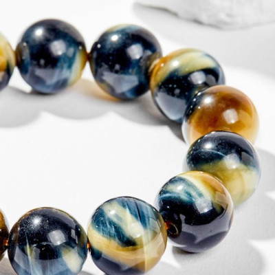 Vòng Tay Phong Thủy Nam Đá Mắt Chim Ưng Phối Charm Tỳ Hưu Bạc (14mm) Mệnh Thủy, Mộc Ngọc Quý Gemstones