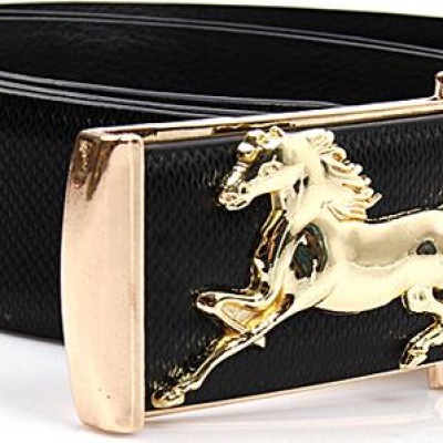 Dây nịt nam hình con ngựa DN35 - Dây Đen, Mặt Vàng