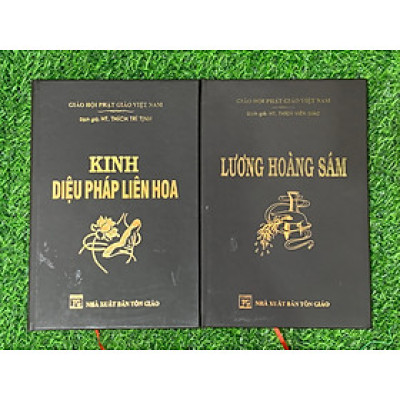 Sách combo 2 quyển: Combo Kinh lương hoàng xám (bìa da) + Kinh diệu pháp liên hoa (bìa da)