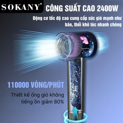 Máy sấy tóc 2 chiều nóng lạnh SOKANY SK-14020 công suất lớn 2400W, cung cấp ion âm chăm sóc tóc chuyên nghiệp - HÀNG CHÍNH HÃNG