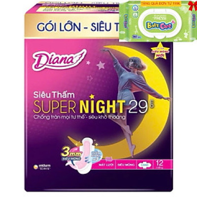 Gói Lớn 12 Miếng | Combo 4 Gói Băng Vệ Sinh Diana Supernight 29cm 12 Miếng/Gói- Date luôn mới
