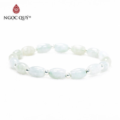 Vòng lu thống cẩm thạch A phối bi bạc hạt 8.5x6mm mệnh hỏa , mộc - Ngọc Quý Gemstones
